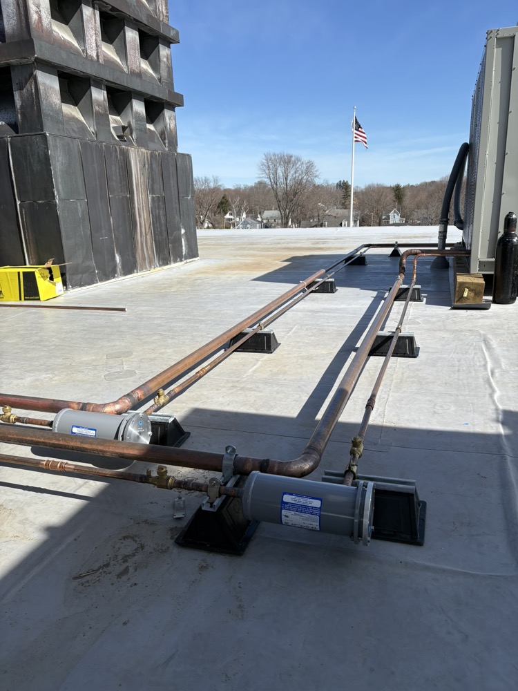 Rooftop copper work with American flag